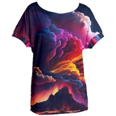 Ocean Sea Wave Clouds Mountain Colorful Sky Art Women s Oversized Tee by Pakemis