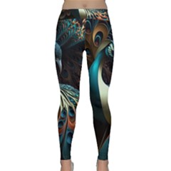 Peacock Bird Feathers Colorful Texture Abstract Classic Yoga Leggings by Pakemis