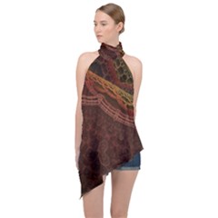 Fractal Pattern Geometric Pattern Halter Asymmetric Satin Top by danenraven