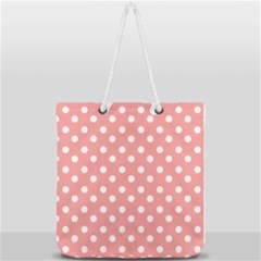 Coral And White Polka Dots Full Print Rope Handle Tote (large) by GardenOfOphir