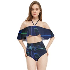 Screen Glitch Broken  Crack  Fracture  Glass Pattern Halter Flowy Bikini Set  by Sapixe