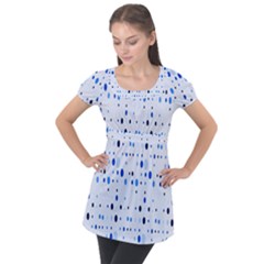 Blue Circle Pattern Puff Sleeve Tunic Top by artworkshop