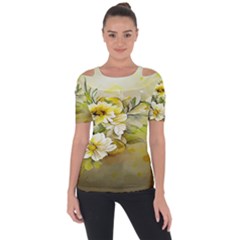 Watercolor Yellow And-white Flower Background Shoulder Cut Out Short Sleeve Top by artworkshop