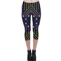 Line Square Pattern Violet Blue Yellow Design Capri Leggings 