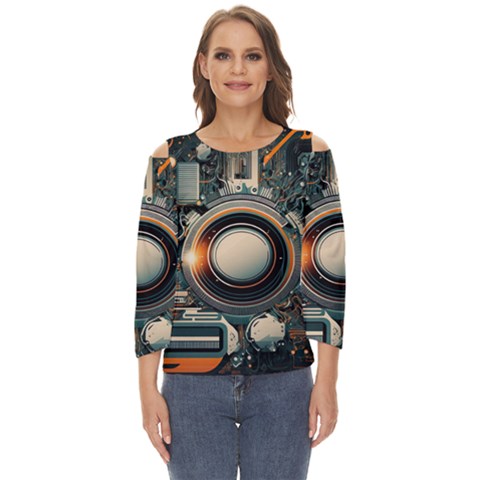 Illustrations Technology Robot Internet Processor Cut Out Wide Sleeve Top by Ravend