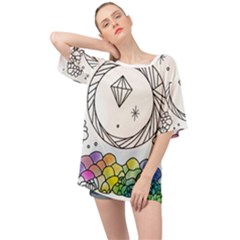 Rainbow Fun Cute Minimal Doodle Drawing Oversized Chiffon Top by Ravend