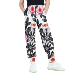 Beautiful Elegant Botanical Flowers Kids  Elastic Waist Pants by GardenOfOphir