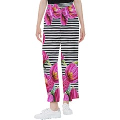 Pink Flowers Black Stripes Women s Pants  by GardenOfOphir