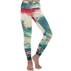 Storm Tsunami Waves Ocean Sea Nautical Nature Painting Kids  Lightweight Velour Classic Yoga Leggings by Ravend
