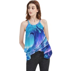 Tsunami Tidal Wave Ocean Waves Sea Nature Water Blue Flowy Camisole Tank Top by Ravend