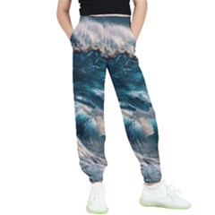 Tsunami Waves Ocean Sea Water Rough Seas 5 Kids  Elastic Waist Pants by Ravend