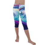 Waves Ocean Sea Tsunami Nautical Nature Water Kids  Lightweight Velour Capri Leggings 