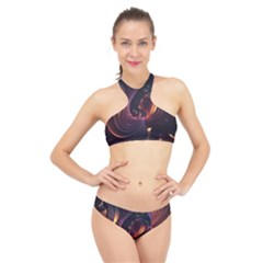 Ai Generated Swirls Space Design Fractal Light 3d Art Pattern High Neck Bikini Set by Ravend