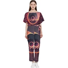 Ai Generated Swirl Space Design Fractal Light 3d Art Batwing Lightweight Chiffon Jumpsuit by Ravend