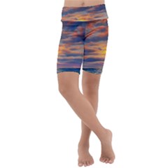 Serene Sunset Over Beach Kids  Lightweight Velour Cropped Yoga Leggings by GardenOfOphir