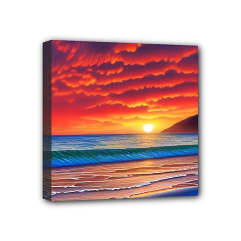 Sunset Over The Ocean Mini Canvas 4  X 4  (stretched) by GardenOfOphir