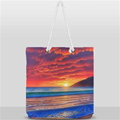 Sunset Over The Ocean Full Print Rope Handle Tote (large) by GardenOfOphir