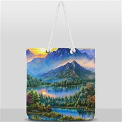 Stunning Sunset By The Lake Full Print Rope Handle Tote (large) by GardenOfOphir