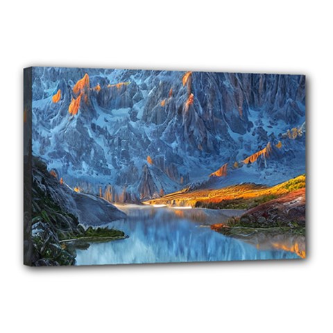 Majestic Lake Landscape Canvas 18  X 12  (stretched) by GardenOfOphir