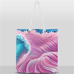Pink Water Waves Full Print Rope Handle Tote (large)