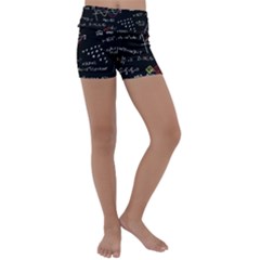 Black Background With Text Overlay Mathematics Formula Board Kids  Lightweight Velour Yoga Shorts by Jancukart