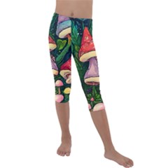Sacred Mushrooms For Necromancy Kids  Lightweight Velour Capri Leggings  by GardenOfOphir