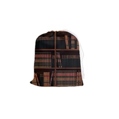 Books Bookshelf Bookcase Library Drawstring Pouch (small) by Ravend