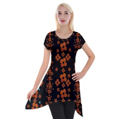 Oil Painted Bloom Brighten Up In The Night Short Sleeve Side Drop Tunic by pepitasart