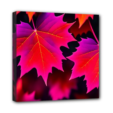 Leaves Purple Autumn Evening Sun Abstract Mini Canvas 8  X 8  (stretched) by Ravend