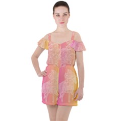Unicorm Orange And Pink Ruffle Cut Out Chiffon Playsuit by lifestyleshopee