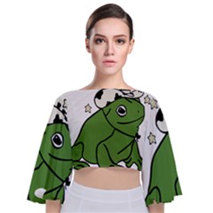 Frog With A Cowboy Hat Tie Back Butterfly Sleeve Chiffon Top by Teevova
