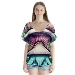 Witchy Forresty Goblincore Fairytale Mushroom V-neck Flutter Sleeve Top by GardenOfOphir