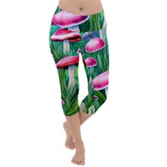 Foreboding Goblincore Mushroom Lightweight Velour Capri Yoga Leggings by GardenOfOphir