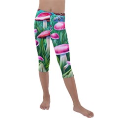 Foreboding Goblincore Mushroom Kids  Lightweight Velour Capri Leggings  by GardenOfOphir