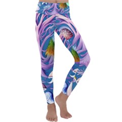 Mushroom Forest Nature Fairy Boho Kids  Lightweight Velour Classic Yoga Leggings by GardenOfOphir