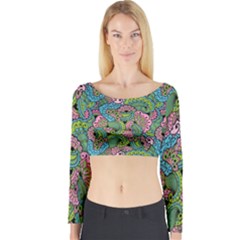 Background Texture Paisley Pattern Long Sleeve Crop Top by Jancukart