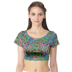 Background Texture Paisley Pattern Short Sleeve Crop Top by Jancukart