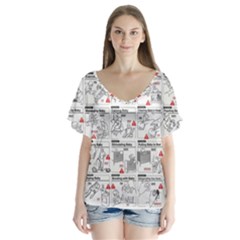 White Printer Paper With Text Overlay Humor Dark Humor Infographics V-neck Flutter Sleeve Top by Jancukart