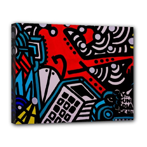 Multicolored Doodle Art Street Art Canvas 14  X 11  (stretched)