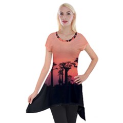 Baobabs Trees Silhouette Landscape Sunset Dusk Short Sleeve Side Drop Tunic