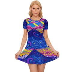 Psychedelic Colorful Lines Nature Mountain Trees Snowy Peak Moon Sun Rays Hill Road Artwork Stars Sk Women s Sports Wear Set by Jancukart