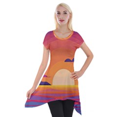 Sunset Ocean Beach Water Tropical Island Vacation Landscape Short Sleeve Side Drop Tunic by Pakemis