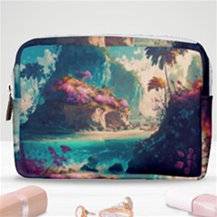 Tropical Island Fantasy Landscape Palm Trees Ocean Make Up Pouch (medium) by Pakemis