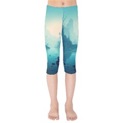 Ai Generated River Forest Woods Outdoors Kids  Capri Leggings  by Pakemis
