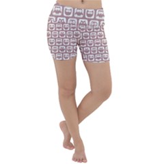 Light Pink And White Owl Pattern Lightweight Velour Yoga Shorts by GardenOfOphir