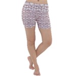 Light Pink And White Owl Pattern Lightweight Velour Yoga Shorts