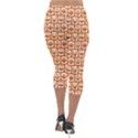 Orange And White Owl Pattern Lightweight Velour Capri Leggings  View2