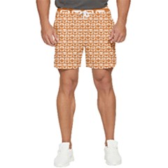 Orange And White Owl Pattern Men s Runner Shorts by GardenOfOphir