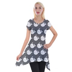 Cute Whale Illustration Pattern Short Sleeve Side Drop Tunic by GardenOfOphir