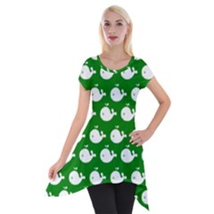Cute Whale Illustration Pattern Short Sleeve Side Drop Tunic by GardenOfOphir